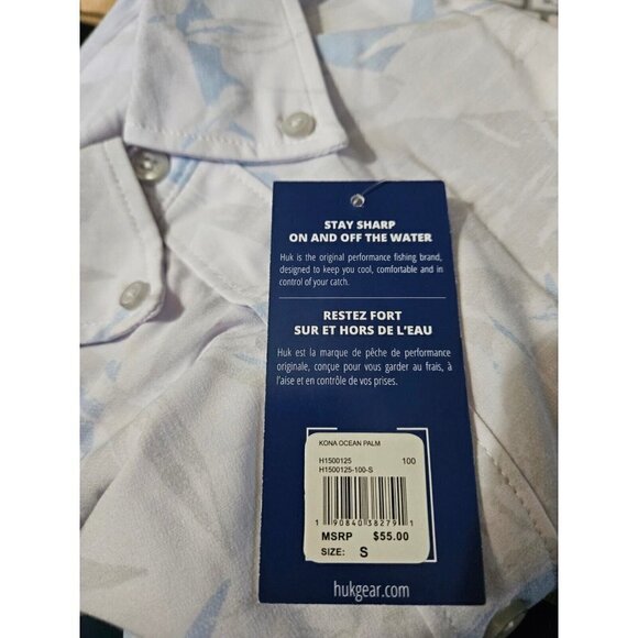 New Huk Kona Ocean Palm Shirt Mens S White Fish Print Short Sleeve Button Front - Picture 6 of 7